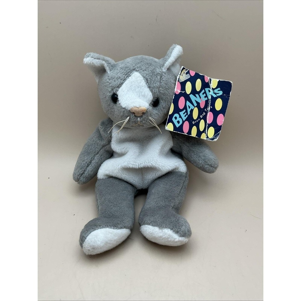 Vintage Mary‎ Meyer Beaners "Nappy" 1997 Gray White 8" Cat Plush w/Tag